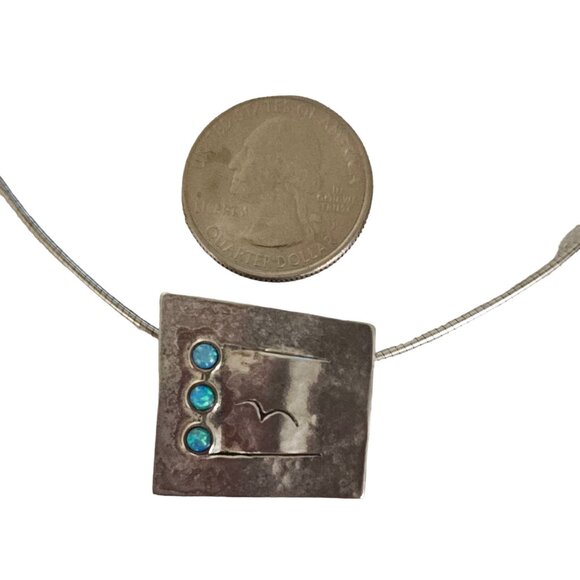 Didae Sterling Silver Laser Cut Opal Pendant Choker Necklace, Signed L295 - Picture 5 of 6